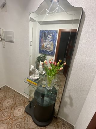 Mueble recibidor cristal y madera
