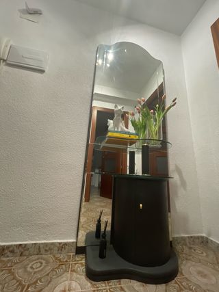 Mueble recibidor cristal y madera