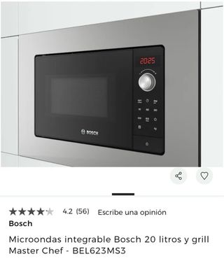 Microondas Bosch Integrable 20L Grill