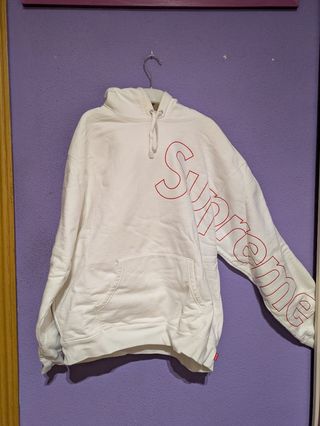 Sudadera Supreme Blanca con Logo Rojo