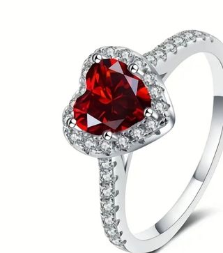 Anillo Corazón Plata y Moissanita Roja