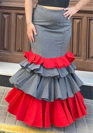 Falda campera elástica flamenca gitana talla 40-42