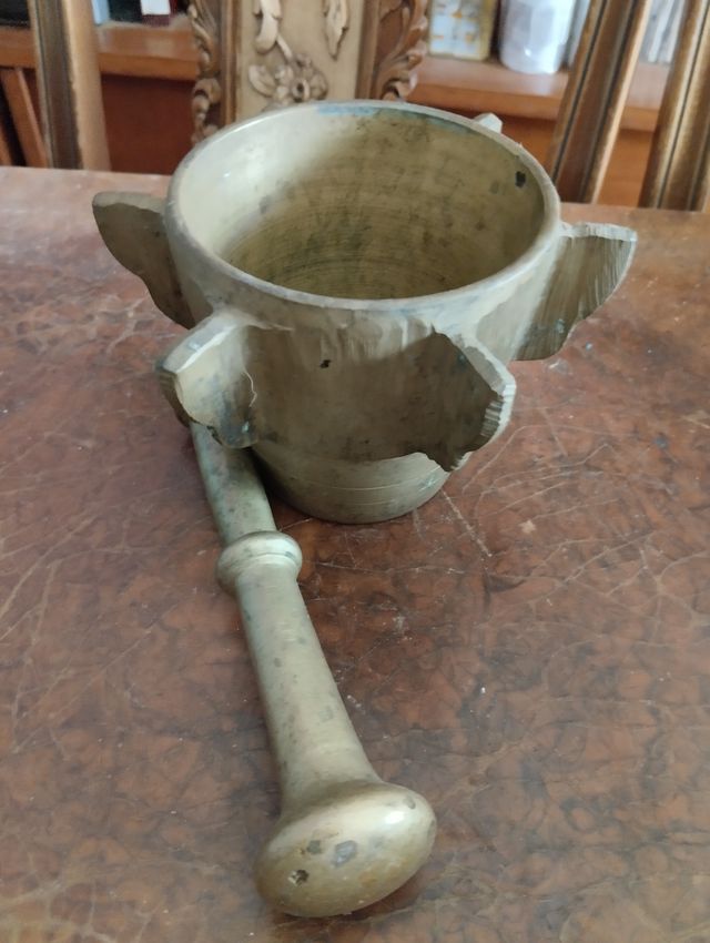 Mortaio in bronzo antico Almirez + martello 2,5 kg