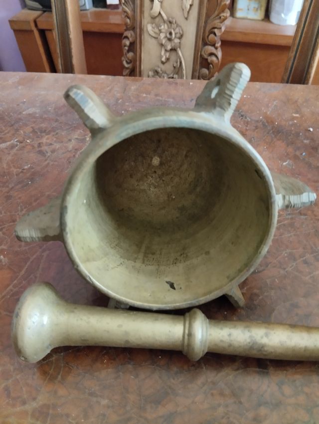 Mortaio in bronzo antico Almirez + martello 2,5 kg