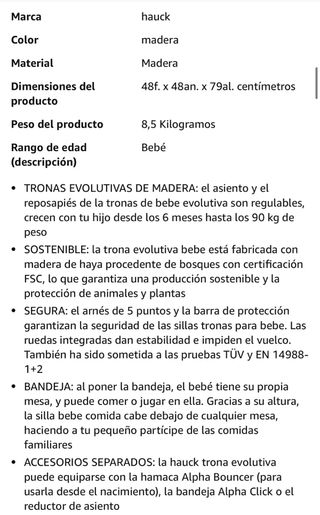 Trona bebé Hauck Beta Plus Madera Evolutiva