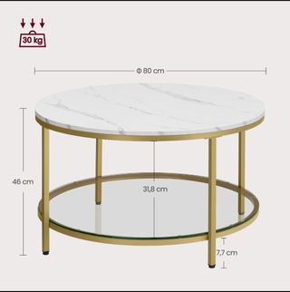 Mesa de centro redonda dorada y mármol