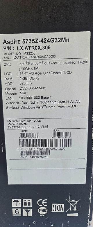Portátil Acer Aspire 5735Z Negro
