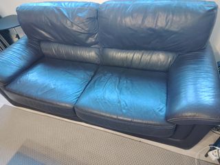 Pack de 2 Sofás de piel marrón y sillón reclinable