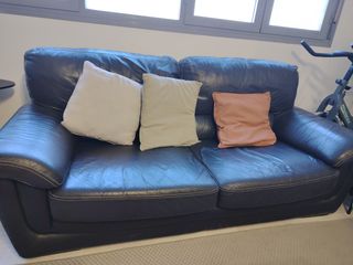Pack de 2 Sofás de piel marrón y sillón reclinable