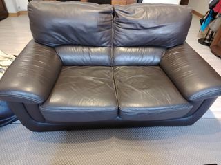 Pack de 2 Sofás de piel marrón y sillón reclinable