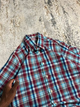 Camisa Chadrez vintage de manga corta para hombre, talla S