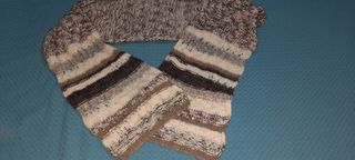 Sciarpa in lana grigio, bianco e marrone 