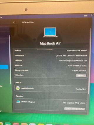 MacBook Air 13 i5 8GB RAM Plata