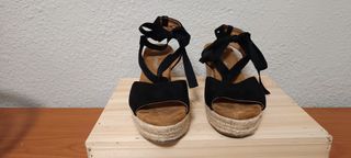 Sandalias esparto cuña negras talla 40