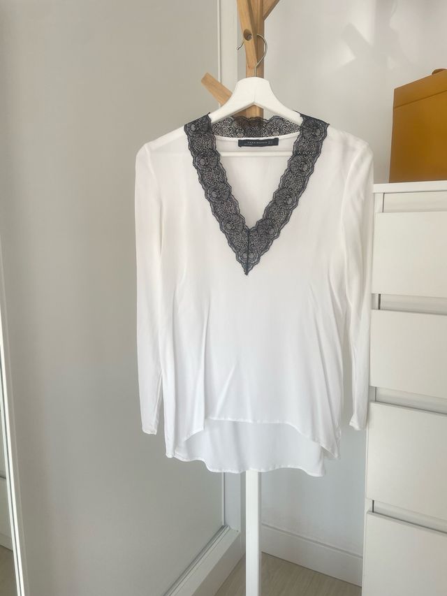 Camiseta Zara Blanca Encaje V