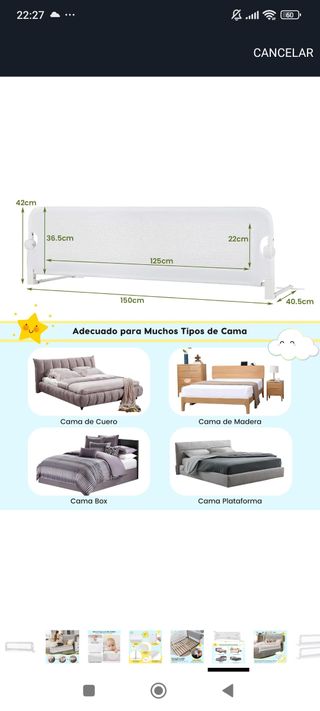 Barrera de seguridad cama niño