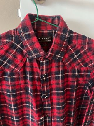 Camisa de algodón Zara cuadros roja