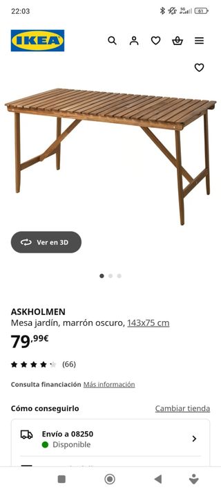 Mesa de jardín ASKHOLMEN IKEA madera