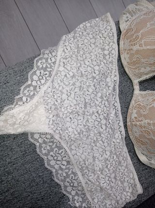 Conjunto Lencería Novia Encaje Beige/Blanco