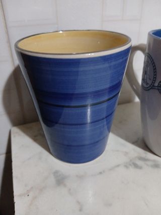 Set 2 Tazze Vintage Ceramica Blu e Bianco