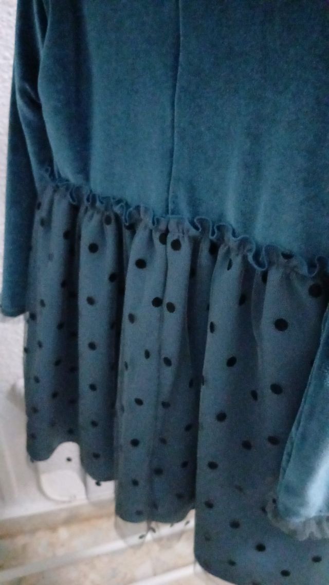 Vestido niña azul con lunares negros