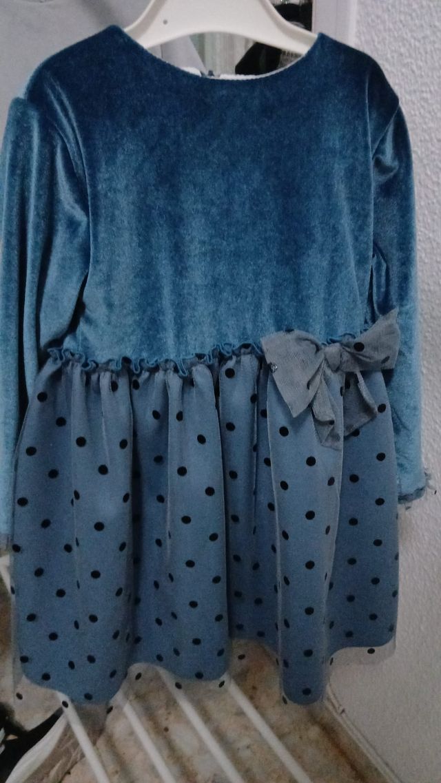 Vestido niña azul con lunares negros