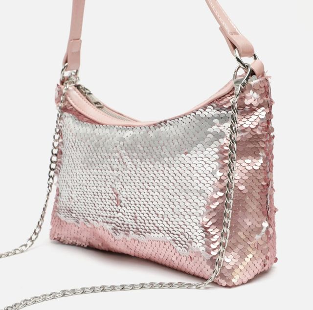 Bolso rosa y plateado