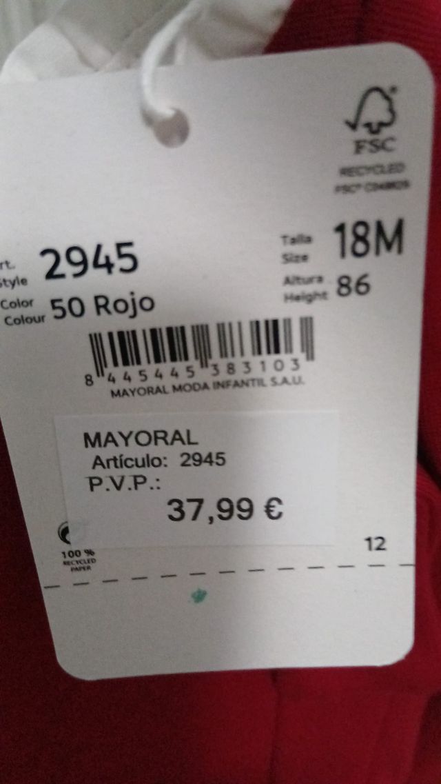 Vestido Mayoral Navidad niña 18M Rojo