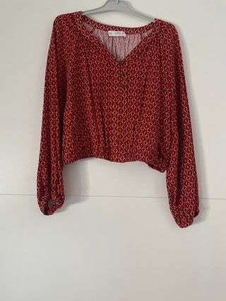 Blusa Zara Roja Estampada Manga Larga
