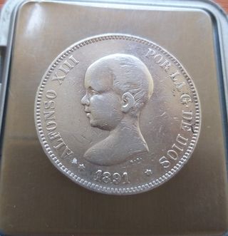 Moneda plata 5 Pesetas de 1891.