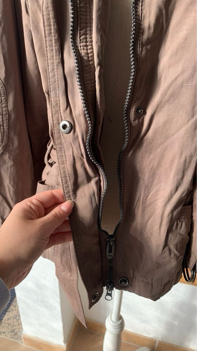 Chaquetón marrón con cinturón - XL