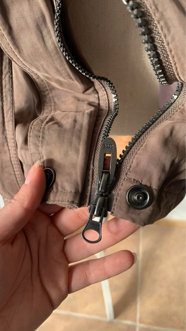 Chaquetón marrón con cinturón - XL