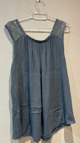 Camiseta tirantes mujer azul y plateada