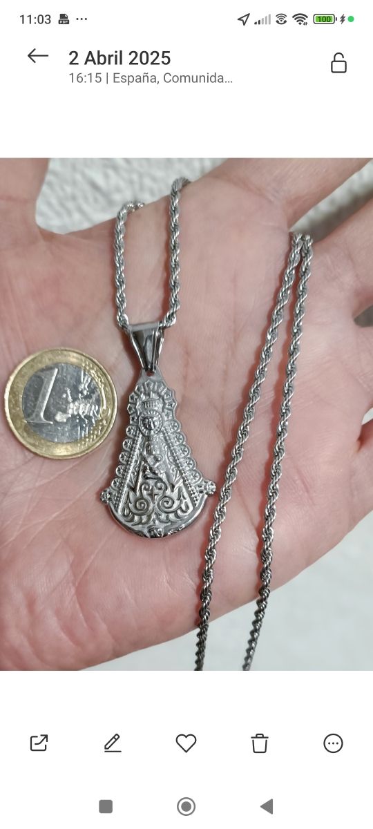 36x25mm COLGANTE VIRGEN DEL ROCIO+CADENA CORDON