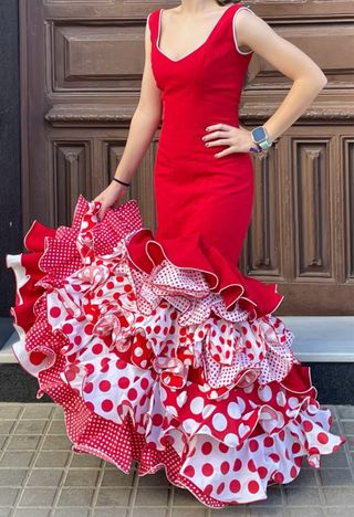 Traje Flamenca Rojo Talla 34 elástica 