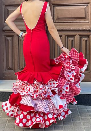 Traje Flamenca Rojo Talla 34 elástica 