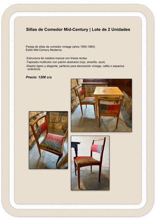 Sillas Comedor Mid-Century | Lote 2 Unidades