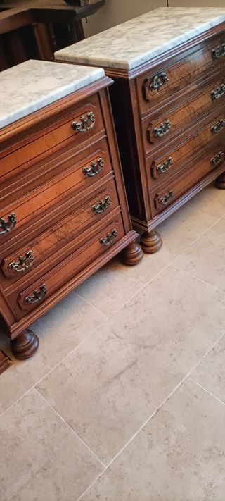 Conjunto 2 Mesitas Noche Clásicas Madera Mármol