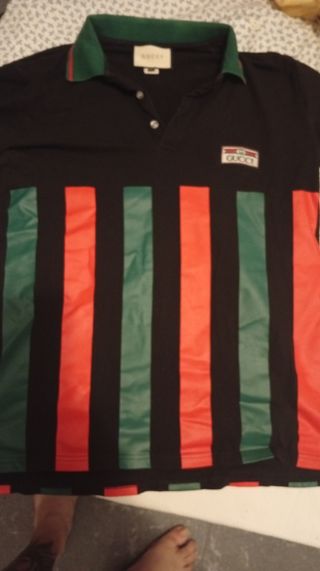 Polo Gucci Negro Rayas Rojas y Verdes
