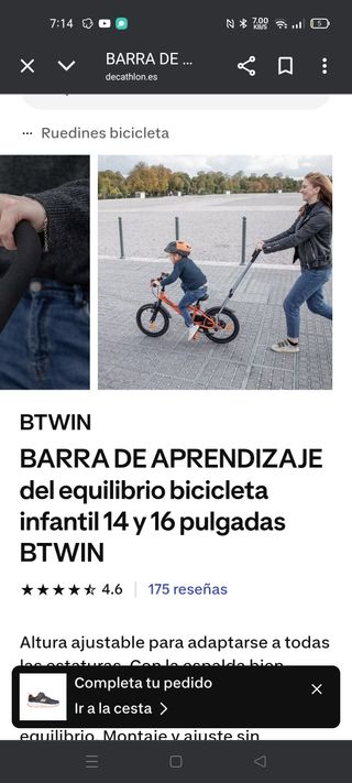 Barra de aprendizaje para bicicleta infantil.