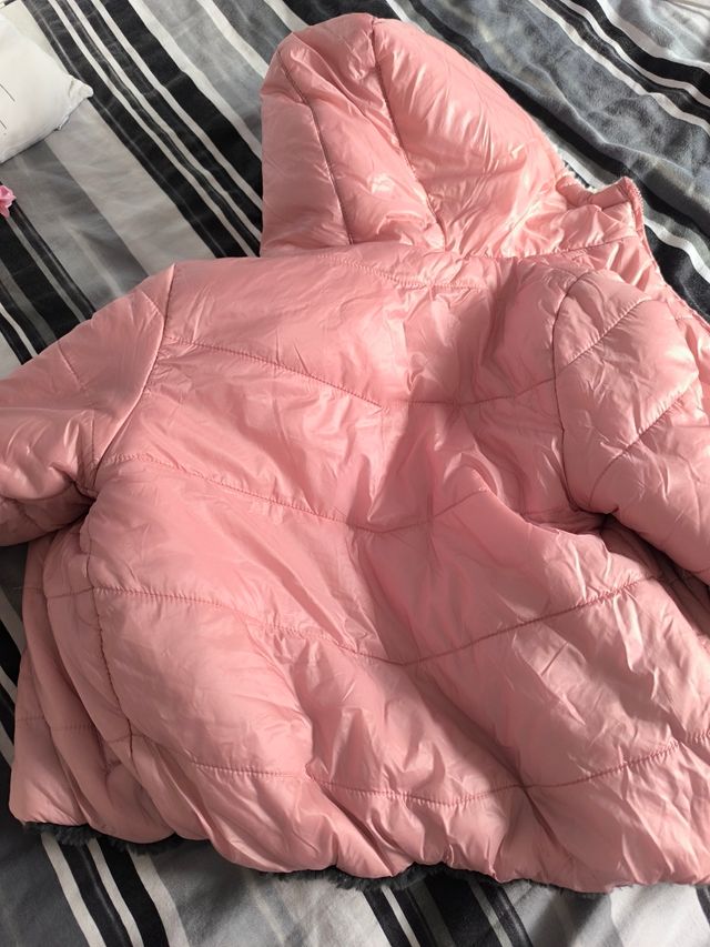 Abrigo rosa acolchado niña reversible