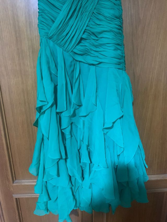 Vestido fiesta largo verde azulado