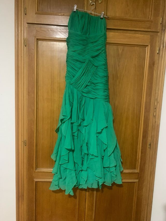 Vestido fiesta largo verde azulado