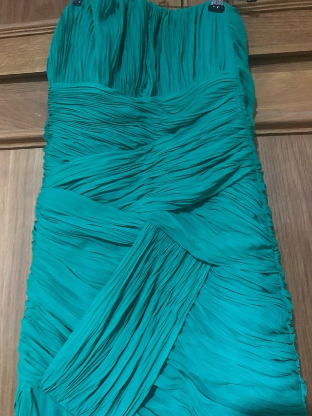 Vestido fiesta largo verde azulado