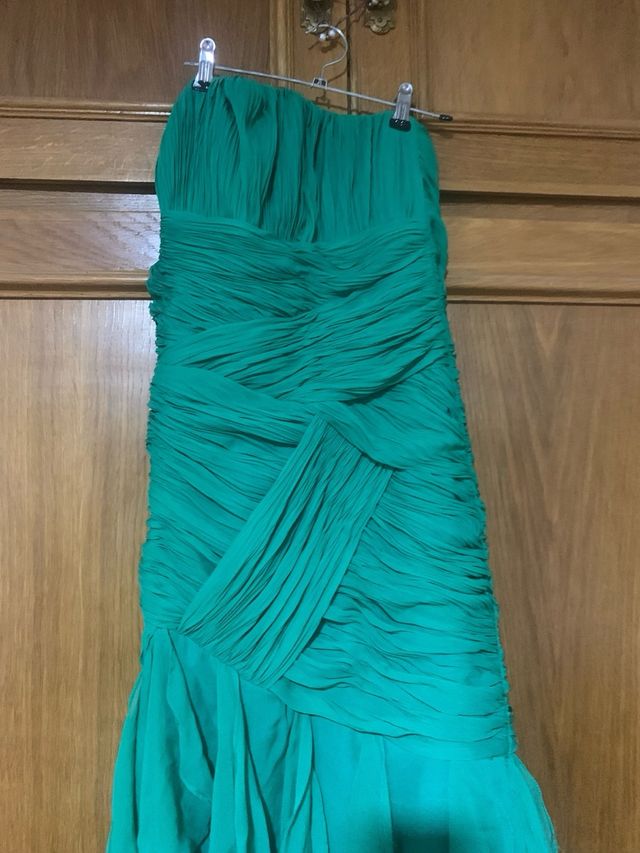 Vestido fiesta largo verde azulado