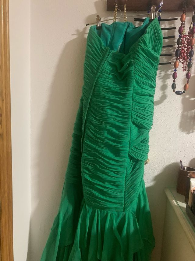 Vestido fiesta largo verde azulado