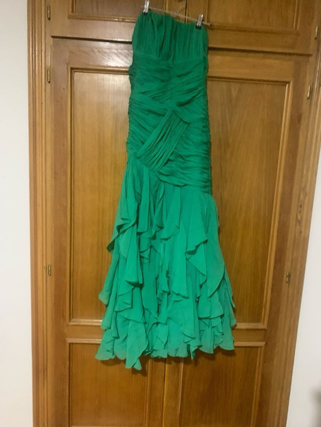 Vestido fiesta largo verde azulado