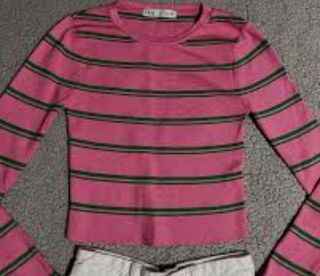 Zara Jersey Rayas Rosa y Verde Talla S