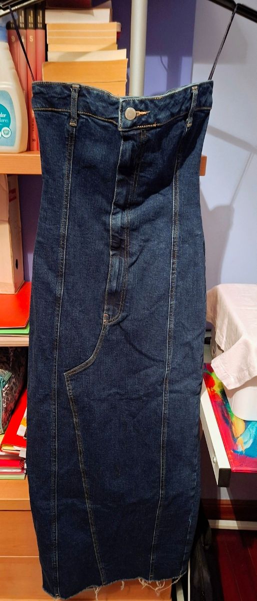 Abito lungo a tubolare in denim