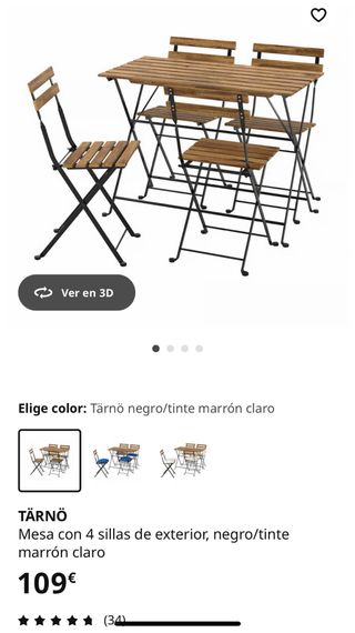 Mesa y 4 Sillas TÄRNÖ Exterior (Ikea, a estrenar) 